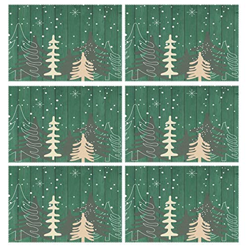 Zoeo Christmas Tree Placemats Set Of 6 Green Forest Country Wood Dining Table Mats Non Slip Vinyl Placemat Kitchen Heat Resistant Washable #TOP5