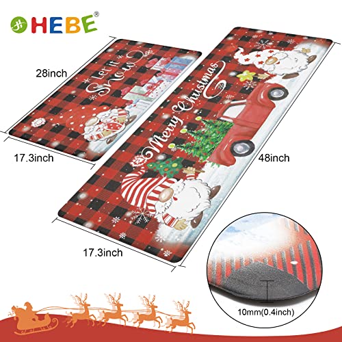 Hebe Christmas Kitchen Rugs Set Of 2 Non Slip Cushioned Anti Fatigue Kitchen Floor Mat With Runner Waterproof Red Buffalo Plaid Floor Carpet Farmhouse Kitchen Mats For Holiday Winter Decoration #TOP6