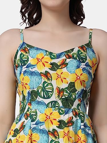 Image of POPWINGS Casual Floral Printed Maxi Length Fit & Flare Dress for Women || Summer Dress for Women || Flare Maxi Dress for Women Stylish || Sleeveless Dress for Women