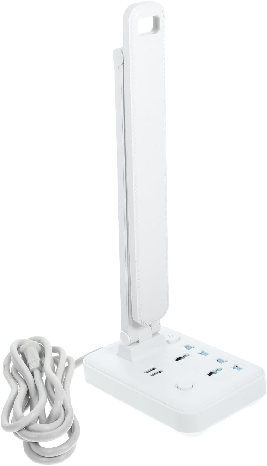 NOLITOY Foldable White Desk Lamp with Multi-Functional Power Strip and USB Output 2.0a 5v Sleek Minimalist Study Lamp for Students for Office and Home Use