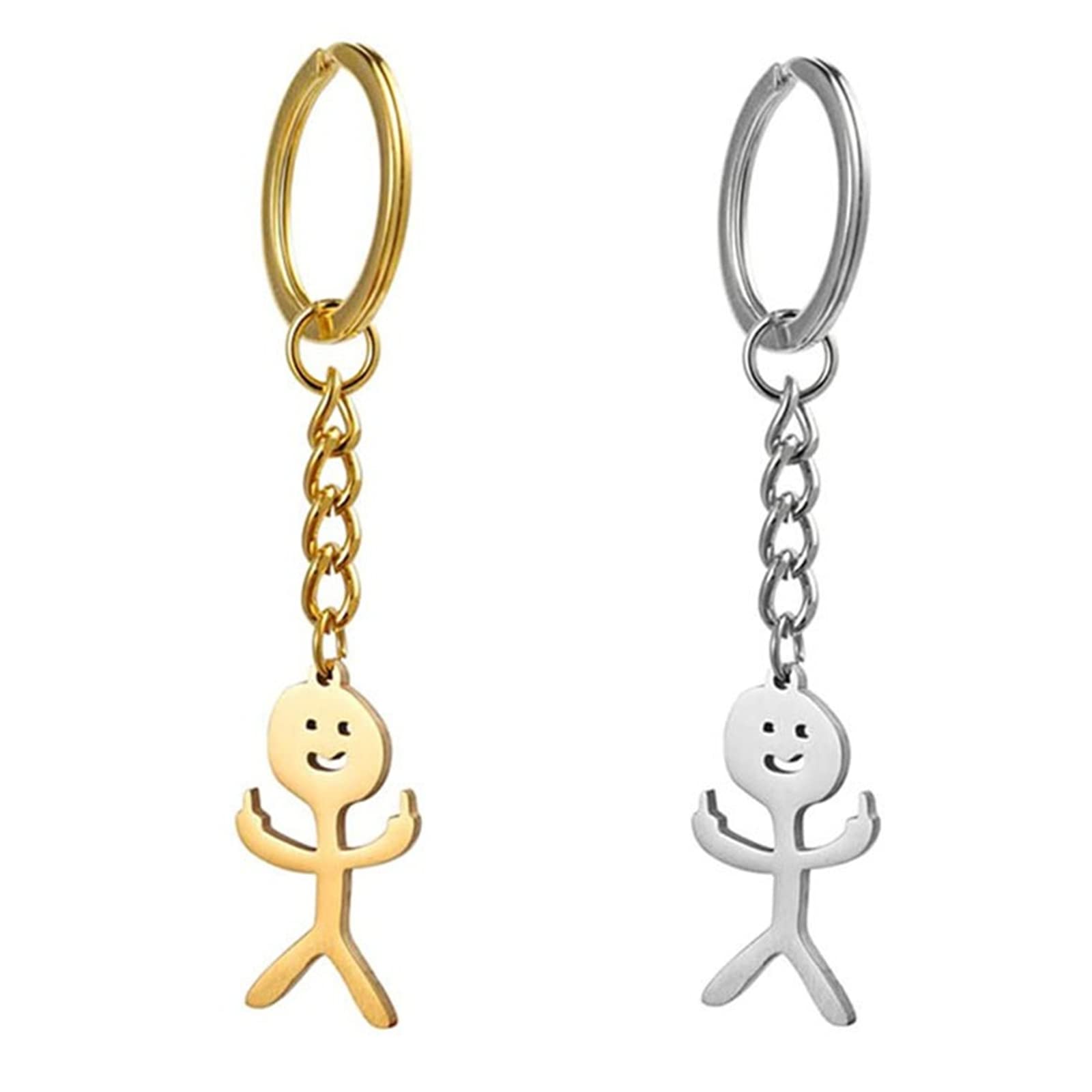 Siganorpy2PCS Stainless Steel Funny Doodle Keychain Middle Finger Pendant Keyring Long Distance Friendship Jewelry Gift for Men Women (Gold+Silver)