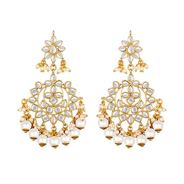 Peora Kundan Pearl Studded Ethnic Chandbali Earrings Gift for Women