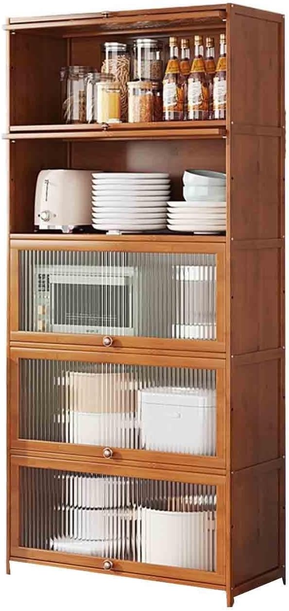 Sideboard Cabinet 5-Tier Glass-Door Kitchen Sideboard with Storage for Coffee and Tea Includes Compartments 172cm Console Coffee Table