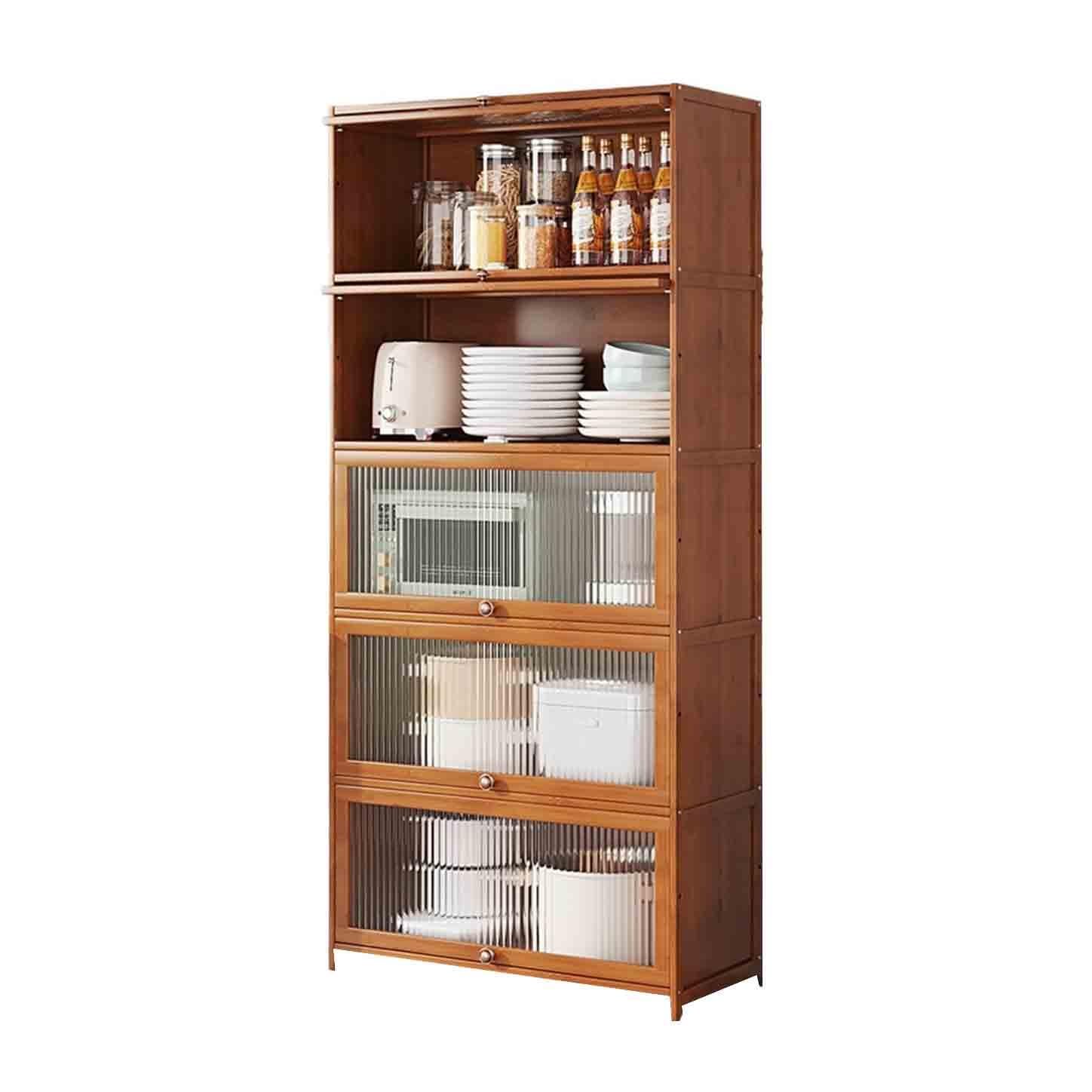 Buffet autoportant Buffet de Cuisine à 5 Niveaux avec Portes vitrées et Rangement for café thé. Comprend des Compartiments 172 cm