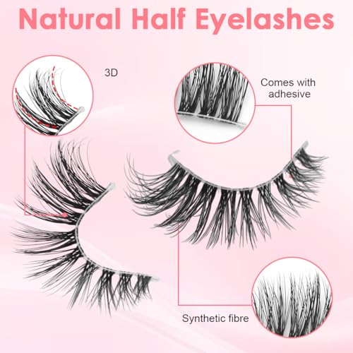 Image of MAYCREATE Wispy False Eyelashes 7 Pairs Natural Cat Eye Half Cluster Lashes 3D Fluffy Lash Clusters with Soft Clear Band Handmade Fake Lashes Eyelashes Eyelash Pack for All-day Beauty Style