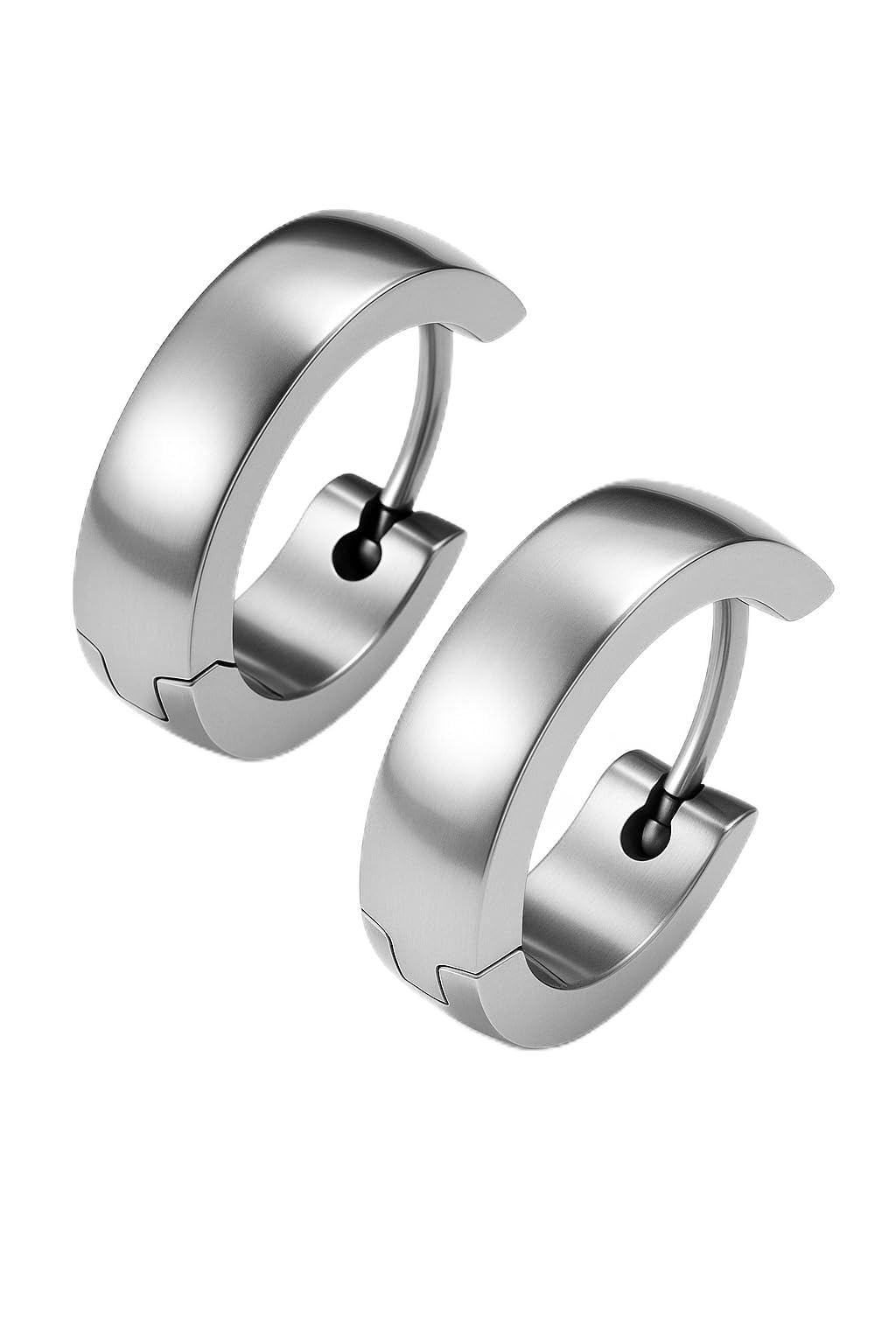 1 Pair Stainless Steel Ear Hoop for Men/Boys/Women Stud Earrings Huggie (Silver)-image-23