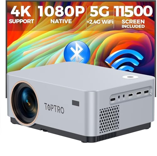 Image of TOPTRO Ultrapix Smart Projector for Home 4K YouTube Support,Hdmi,Electronic Focus,Native 1080P Ultra Bright 11500L,850 Ansi (Best in Segment) Android 11,2Gb 16Gb 5G Wi-Fi,Bt 5,Builtin Apps,Grey