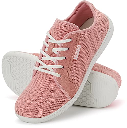 Image of WHITIN Women's Barefoot Minimalist Shoes, Natural Foot-Shaped, Pink /Leather Insole, 9