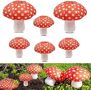 Mushroom Paper Lanterns 6Pcs 3D Mushroom Shaped Hanging Paper Lantern Foldable Ornament Paper Lanterns Decorations for Baby Shower Forest Jungle Wonderland Theme Birthday Party Wedding Garden Decor