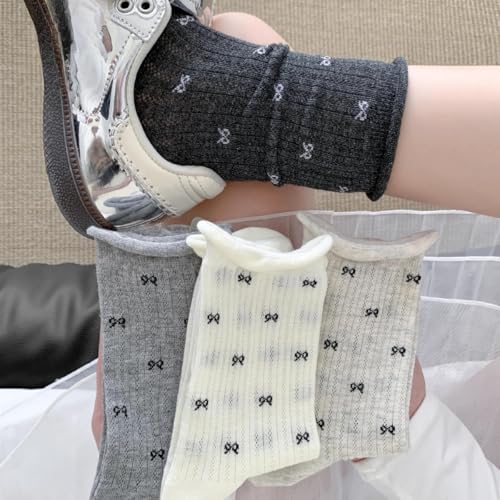 Image of 5 Pairs White Cute Socks, Women's Lace Ruffles Ankle Casual Sock, Cottagecore Breathable Socks, Floral Crew Socks
