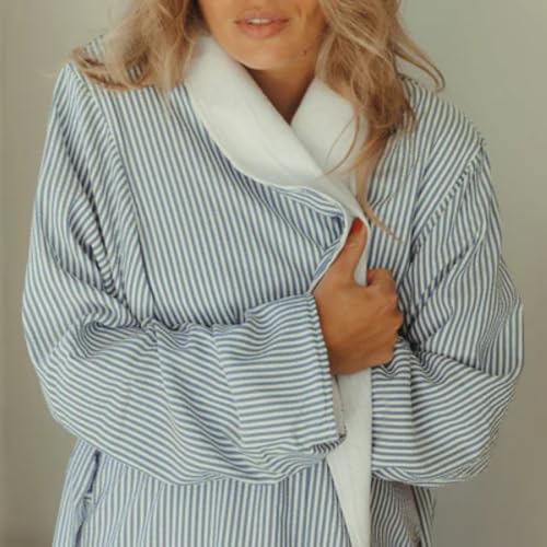 Image of Telegraph Hill Double Layer Seersucker Robe - Navy Stripe - Large