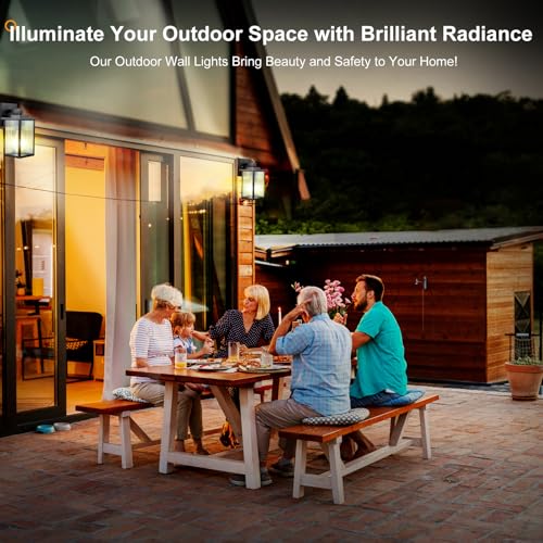 Image of 2 Pack Modern Farmhouse Outdoor Wall Lights,IP65 Waterproof & All-Metal Build,Textured Tempered Glass for Soft, Elegant Glow for Porch, Garage, Front Door