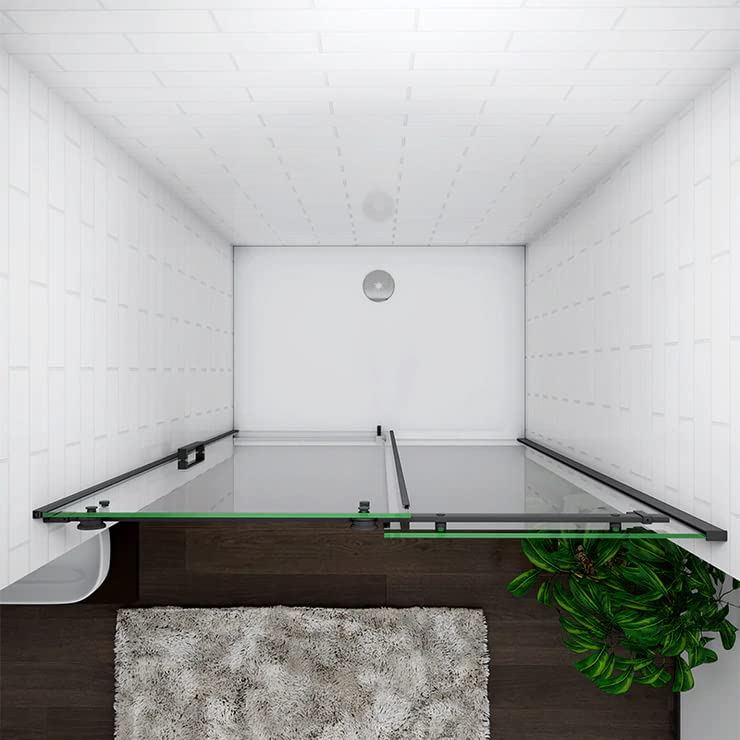 Mampara de ducha - Corredera - Vidrio Templado 8mm - Easyclean - Una hoja corredera Otra fija - Perfil de aluminio negro mate - Disponible en varios tamaños - 100x200cm