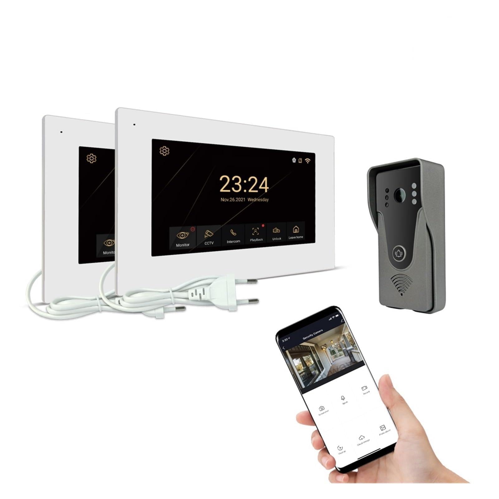 Domofon bezprzewodowy System wideodomofonowy 1080P, domowy bezprzewodowy inteligentny dzwonek wideo, jeden panel wywoławczy + dwa wyświetlacze dla firmy/biura/hotelu(H-R6-P356B-2M503WA-B)