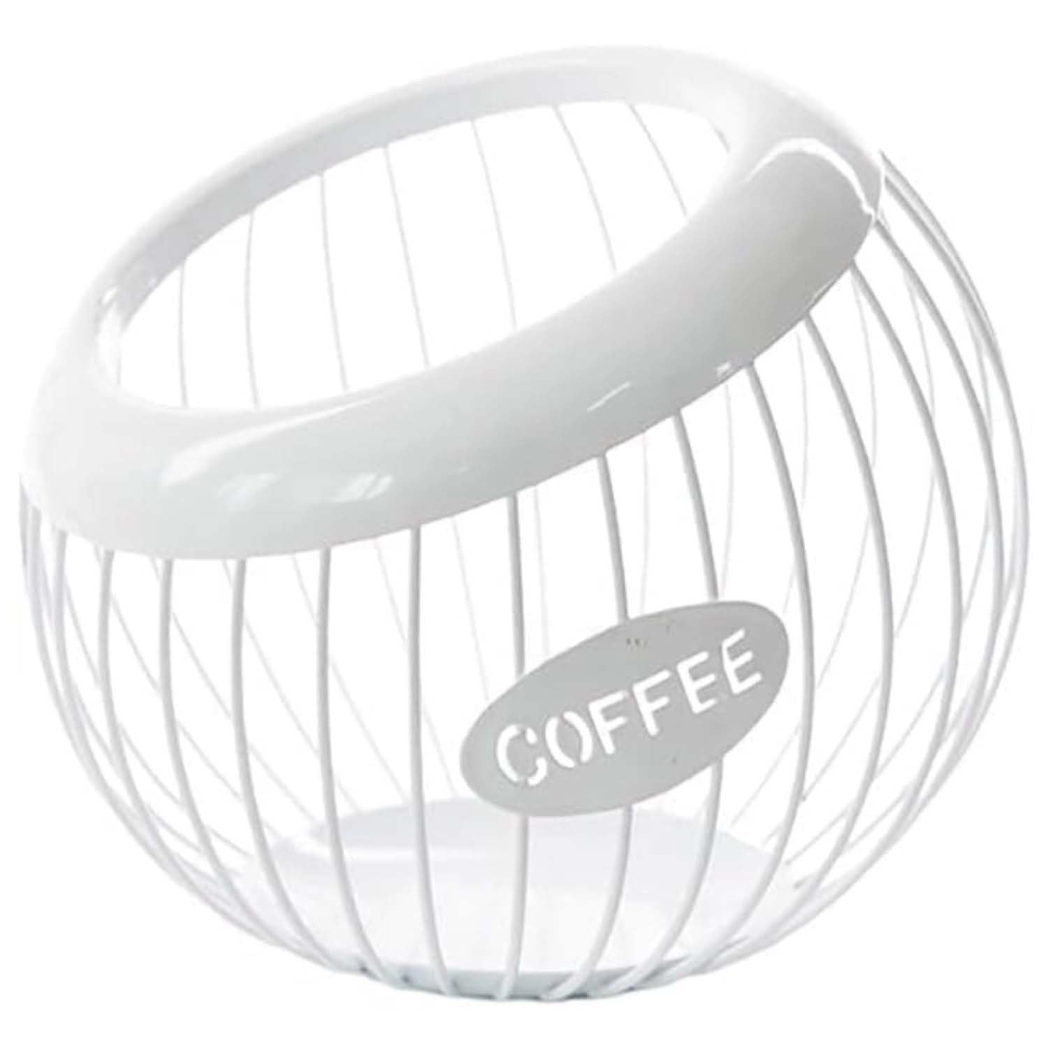 Muiltvoe 03 White Spherical Metal Coffee Pod Holder Wire Coffee Pods Storage Basket Espresso Capsule Storage For Home Kitchen Cafe Hotel (Black Cup)