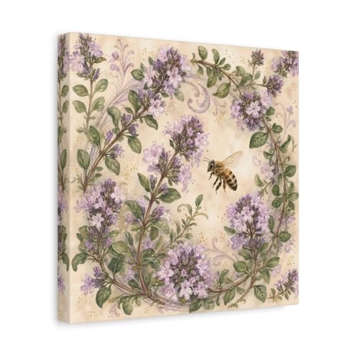 Toile abeille violet et vert 30x30cm décoration murale salon nature