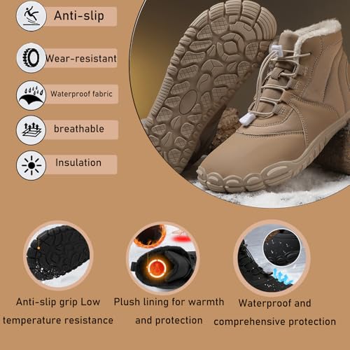 Barefoot Snow Boots for Men's Women's Winter Warm Waterproof Zero Drop Comfortable Cold-Proof Fleece Lining Wide Toe Sneakers Ankle Booties for Hiking Walking Outdoor Unisex3