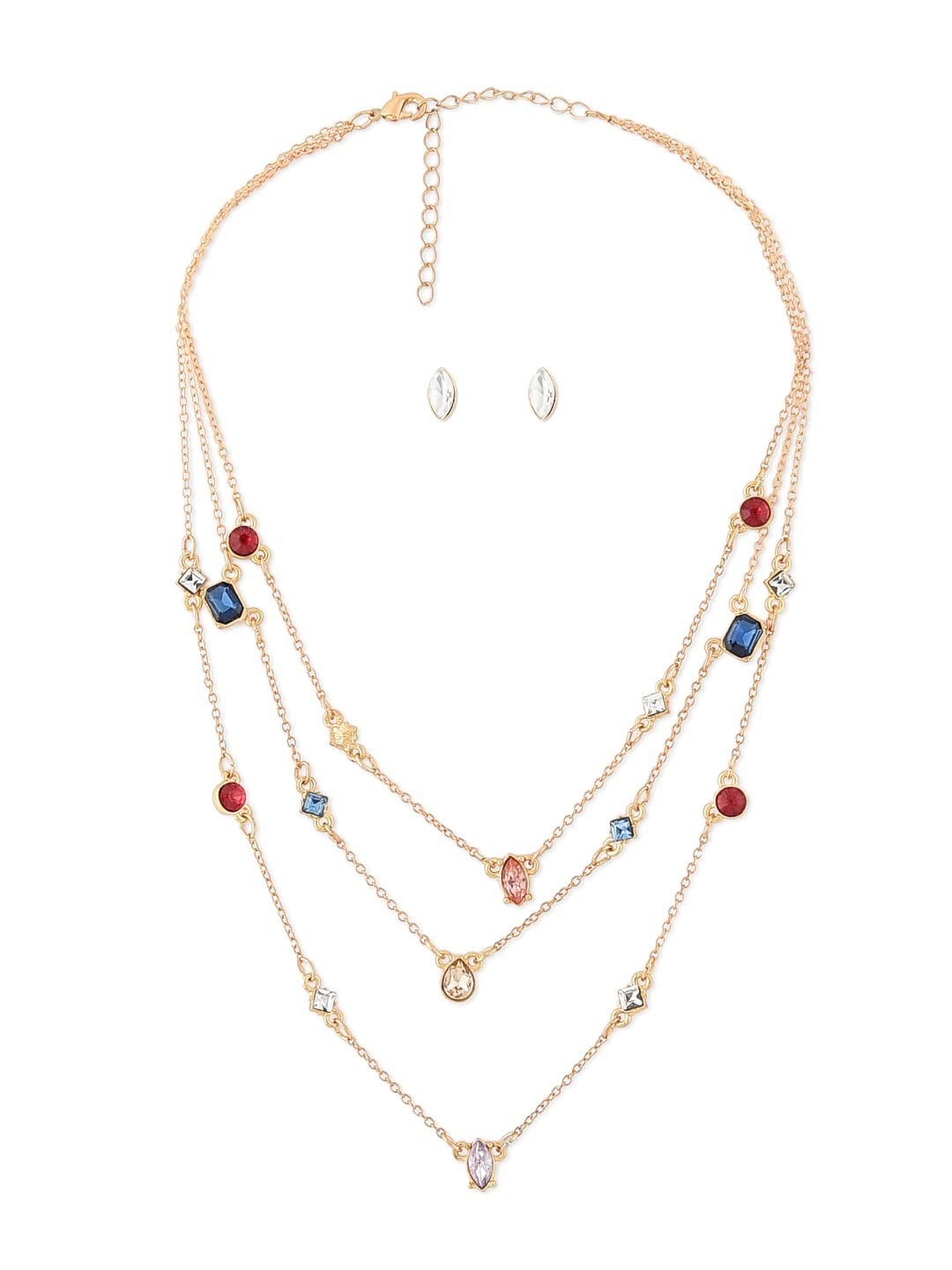 ZAVERI PEARLS Multicolor Stones 3 Layers Contemporary Classy Chain & Earring Set For Women-ZPFK15026 (B0BG86YXHF) Amazon Price History, Amazon Price Tracker