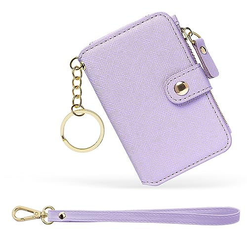 Image of M-Plateau RFID Blocking Keychain Wallet With Leather Wrist Strap | Keychain Wristlet, Womens Card Holder with Zipper Coin Pocket and ID Window (Lavender)