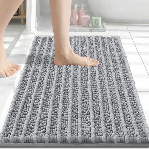 Image of Arotive Luxury Small Bathroom Rugs 24x16, Extra Soft Thick Absorbent Shaggy Chenille Bath Rugs, Machine Wash Dry, Bath Mats for Bathroom Floor, Tub and Shower, Home Decor Accessories, Light Grey