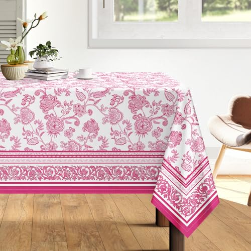 Arquiel Mantel Rectángula Flores Rosa, Manteles Flores De Campo Francés Mantel Impermeable Antimanchas Poliéster Lavable Duradera para Cocina Comedor Fiestas (140×180cm)