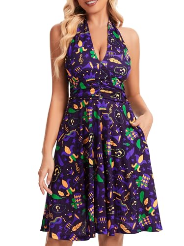 Image of Women's Summer Sundress- 2025 Sexy Halter Sleeveless Spring Boho Elastic Waist Ruffle Mini Dress