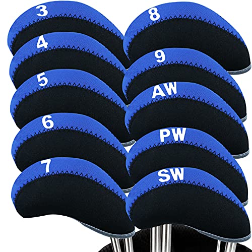 FINGER TEN Golf Iron Head Covers Neoprene Set of 10 (Blue)
