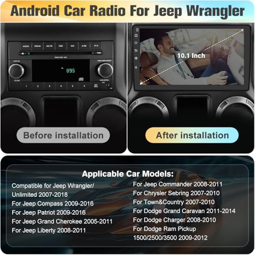 Radio para Jeep Wrangler 2007-2018 con pantalla de 10.1" miniatura 2