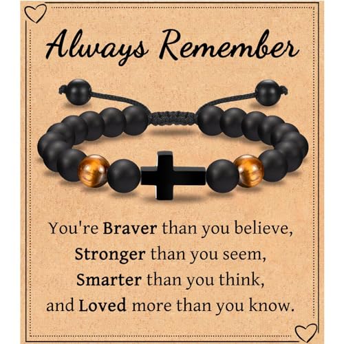 Leyung Bracelet en forme de croix pour garçons, panier de Pâques, baptême, confirmation, première communion, Noël, cadeau de baptême pour garçons, fils, petit-fils, neveu, filleul, frère, Adjustable