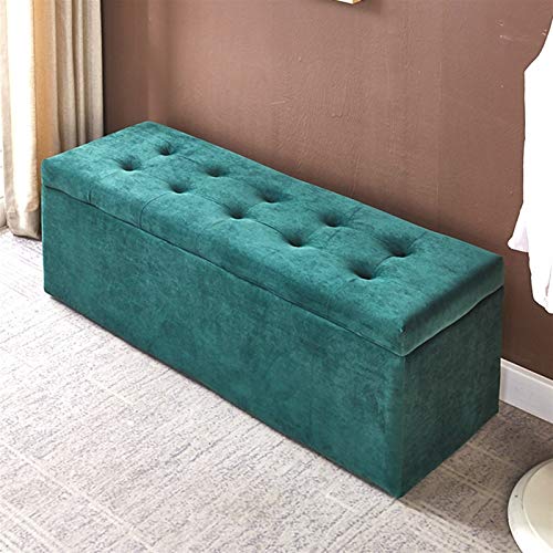 Grand banc repose-pieds de luxe en velours doux vert foncé avec coffre