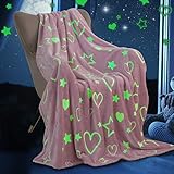 COTTEBED Glow in The Dark Blankets for Girls Pink Fleece Flannel Throw Blanket Kids Gift Star Heart
