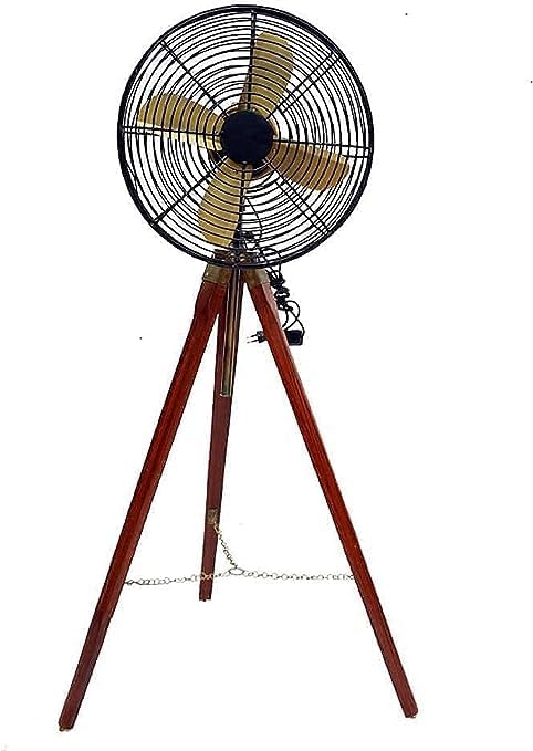I A HANDICRAFT Antique Electric Floor Fan With Wooden Tripod Stand