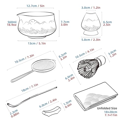 TEANAGOO 7 Pcs Matcha Whisk Set,Green Matcha Set, Ceremony Matcha Powder Kit,Matcha Tea Set for Making Latte,Matcha Whisk Set and Bowl with Scoop&Sifter,Fuji Design Ceramic Bowl,Gift for Matcha Lovers - Image 8