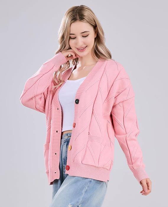 Image of utcoco Womens Open Front Cardigan Cable Knit Long Sleeve Button Down Embroidery Cardigan Sweaters
