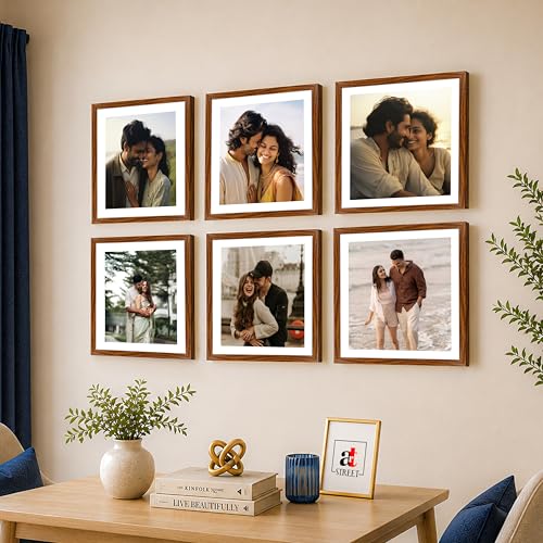 Image of Art Street Premium Photo Frame for living room, Classic Aesthetic Design Photo Frames for Photograph, Art Work, Kids Room Set of 6 (10x10 Inch, Brown)