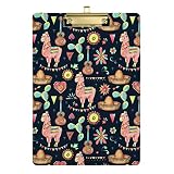  Porte-bloc en plastique avec clip en métal doré pour l\'école et le bureau Motif soleil mexicain, cactus, lama, sombrero, fleurs Jour des morts Format A4 31,9 x 22,9 cm