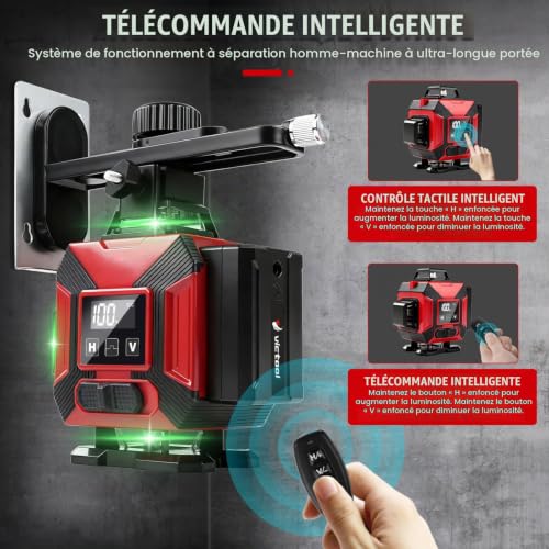 VOBOR Niveau Laser Autonivelant avec Trepied 4 x 360°, 4D 16 Lignes Laser Chantier 2 x 4800mAh Batterie & Affichage LED, APP, Télécommande, IP54 Étanche et Anti-Poussière – vue 2