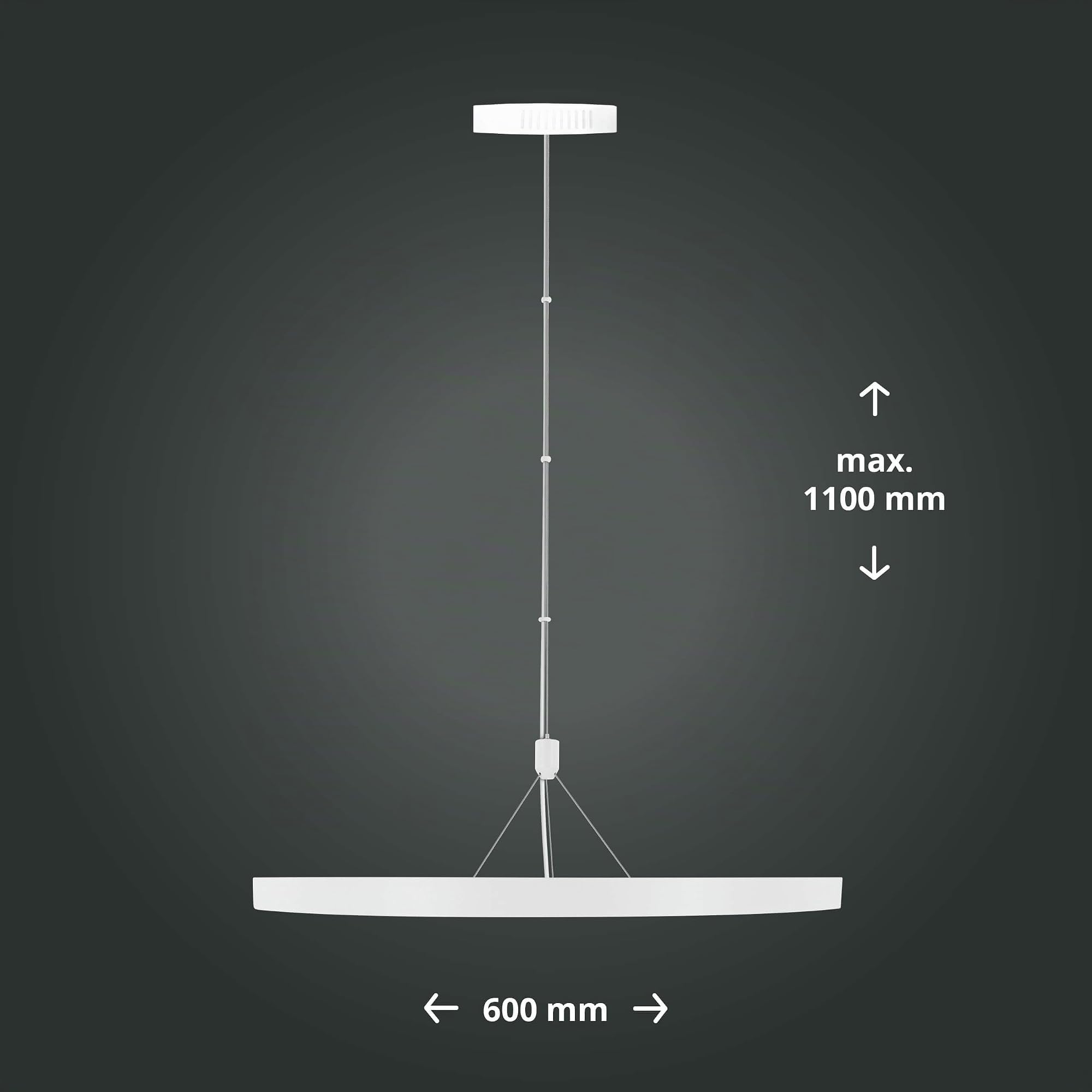 LED Deckenleuchte rundes Panel 60 cm, RGB+CCT 2700–6500 K, 32 W, bis 4600 lm, dimmbar, Deckenlampe mit Fernbedienung & App, höhenverstellbare Pendelleuchte, kompatibel mit Alexa/Google