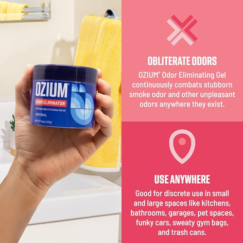 Image of Ozium Odor Eliminating Gel - 4.5oz Air Freshener Alternative for Smoke, Pets, and Musty Odors - Long Lasting Odor Remover for Cars, Homes, Closets and Small Spaces - Wild Cherry
