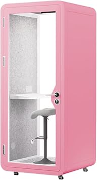 Soundproof Office Pod Booth, Mobile Office Pod Booth with Soundproof Tempered Glass Door/LED Lights/Fans, Best for Private Meetings & StudyPink,135x115x233cm