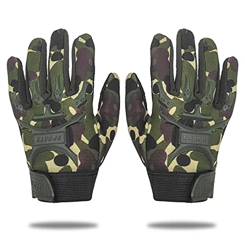 Long Keeper Kids Cycling Tactical Gloves – Boys Sport Climbing Fishing Gloves Anti Slip Full Finger Gloves (S, Camo)