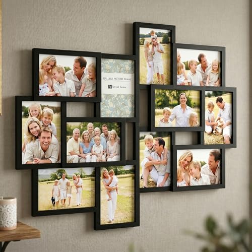 Lavish Home 80-Coll-1 Collage Picture 12 Openings For 4X6 Wall Hanging Multiple Photo Frame Display For Personalized Decor, Black