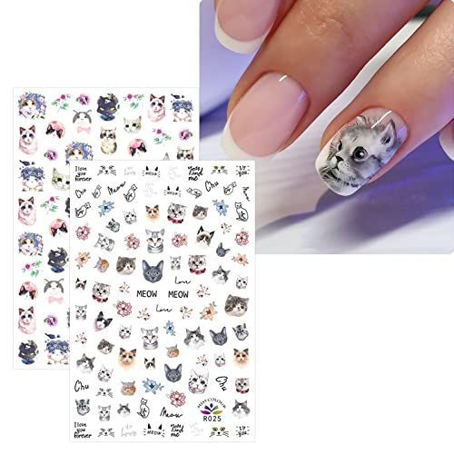 Jmeowio 8 Sheets Animal Cat Nail Art Stickers Decals Self-Adhesive Pegatinas Uñas Cute Nail Supplies Nail Art Design Decoration Accessories #TOP2