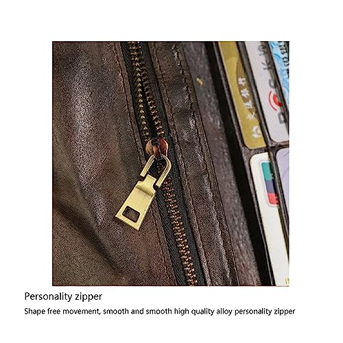 Men's Wallet Genuine Leather Vintage Long Wallet Men's Multi-Card Money Clip Clutch Bag for Man (Coffee color)4
