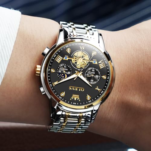 Image of OLEVS Mens Watches Luxury Diamond Calendar Stainless Steel Male Watches Business Dress Waterproof Luminous Fashion Watch for Men