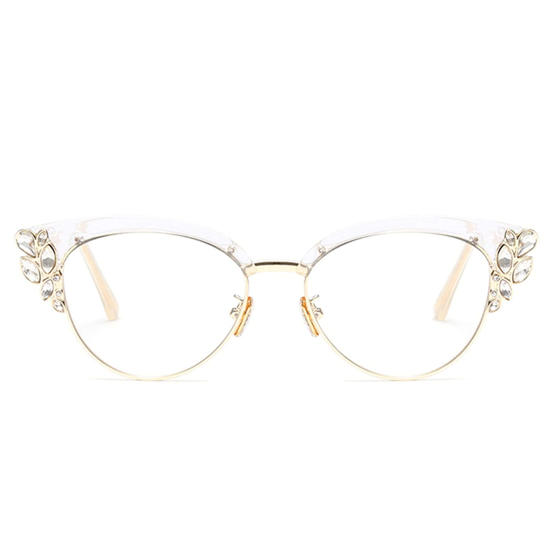 bullabulling Rhinestones Bling Bling Cateye Reading Glasses Women Blue Light Blocking (clear, 2.75)