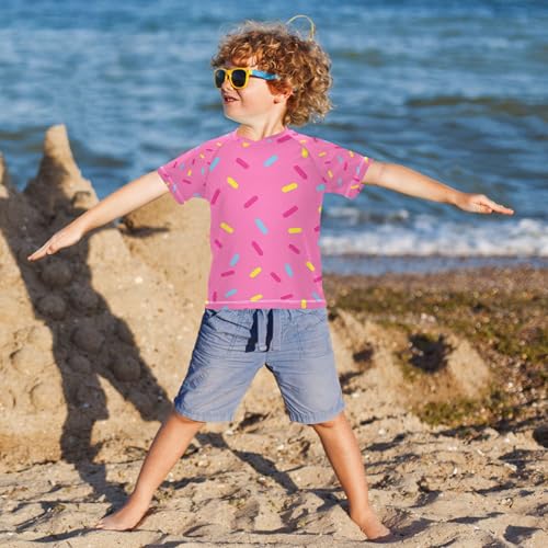 Ice Cream Kawaii Boys Rash Guard Swim Shirts Quick Dry Short Sleeve UPF 50+ Girls Rashguard Swimsuit, Size 9-104