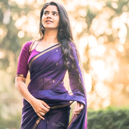 Image of Original Maheswari Cotton Silk Saree for Women | Kanjivaram Pure Silk Cotton Sari with Blouse | Zari Work | Tassels | Handloom Weave