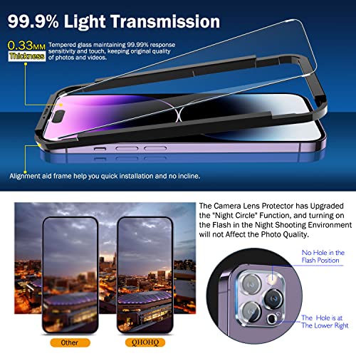 Image of QHOHQ 3 Pack Screen Protector for iPhone 14 Pro Max 6.7 Inch with 3 Pack Tempered Glass Camera Lens Protector, Ultra HD, 9H Hardness, Scratch Resistant, Case Friendly
