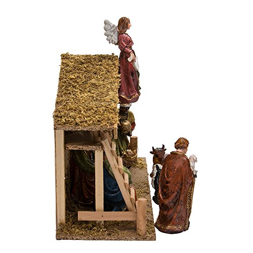 Kurt Adler 12Piece Wooden Stable Nativity Set, Brown Smoke Home & Garden